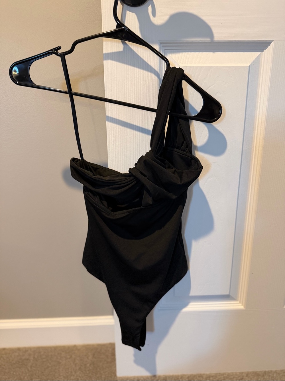 superdown Black One-Shoulder Draped Bodysuit